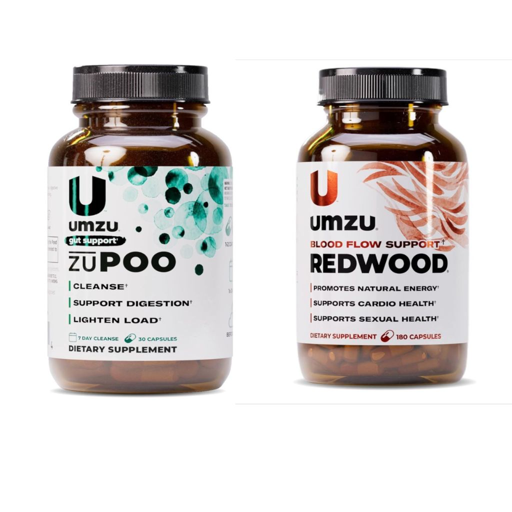 Pack of one pair UMZU Redwood Nitric Oxide Booster and UMZU zuPOO Gut Cleanse Detox Capsules .